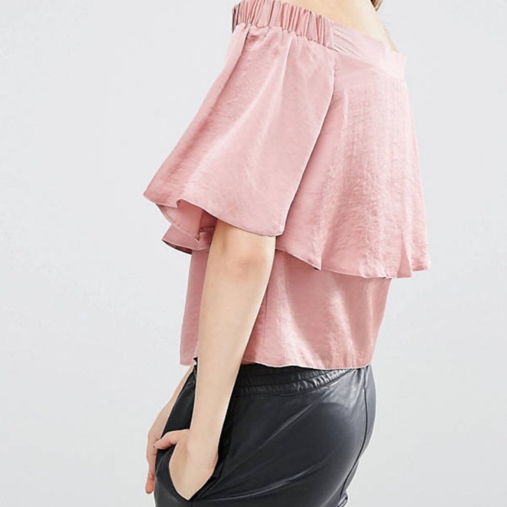 AVBL ASOS Blush Pink Satin Off Shoulder Top - S - Picture 4 of 8